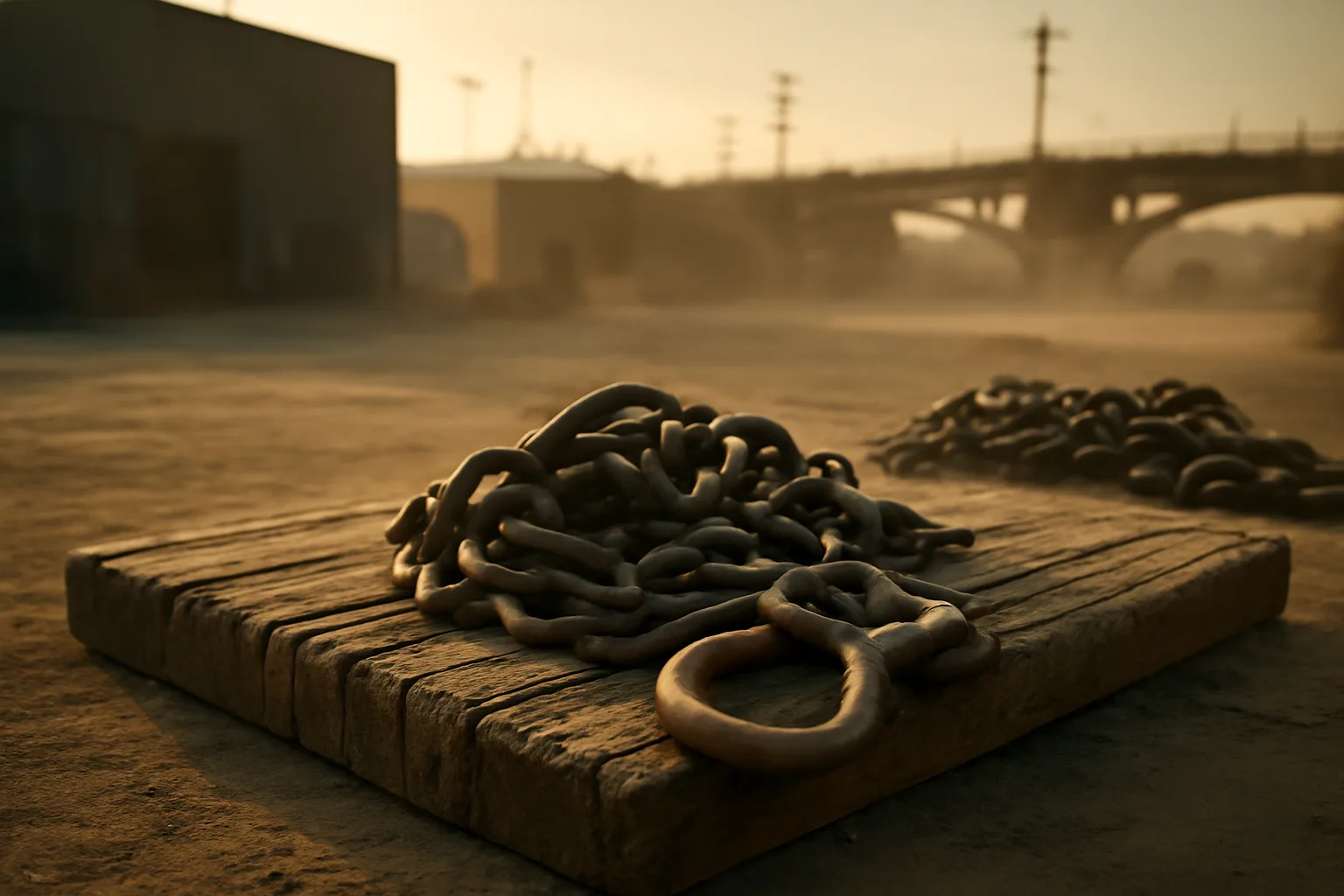 Chain slings ready for rigger work on a California yard
