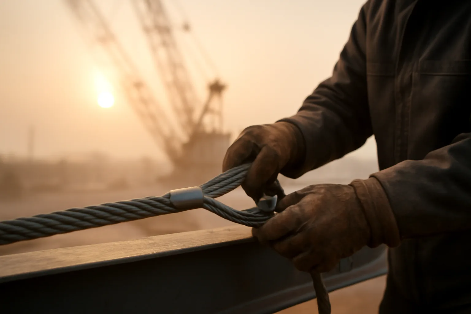Alabama rigger checking a sling on steel in Mobile
